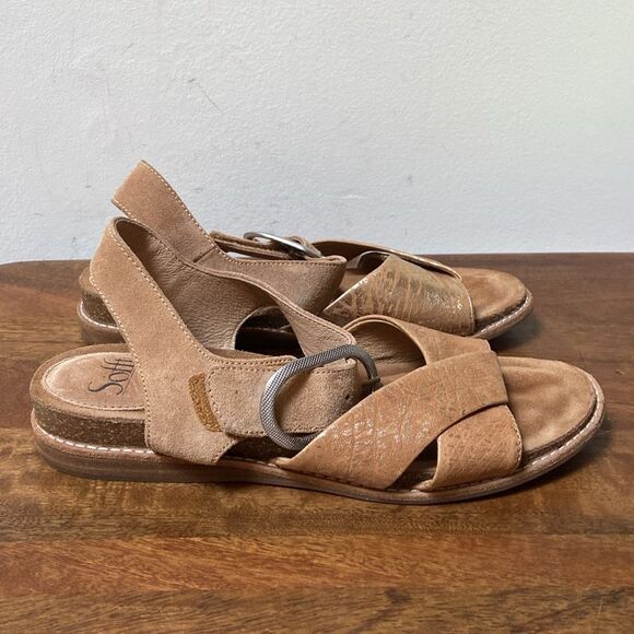 Sofft Brown Leather Cross-Strap Sandals - Picture 3 of 10